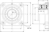 Tapered Adapter Four Bolt Square Flange Block - Dimensional Drawing