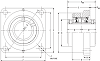 Double Concentric Four Bolt Square Flange Block - Dimensional Drawing