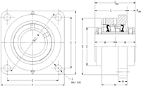 Double Concentric Four Bolt Square Flange Block - Dimensional Drawing