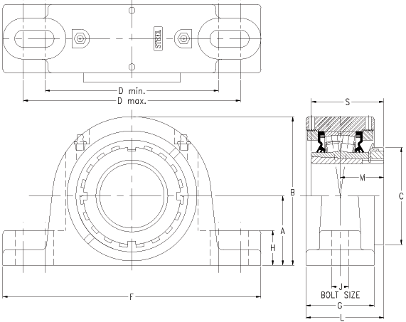 Part Number DVP20K307S, Tapered Adapter Two-Bolt Pillow Block On 