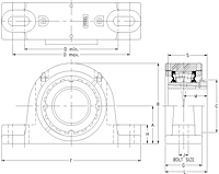 Tapered Adapter Two-Bolt Pillow Block - Dimensional Drawing