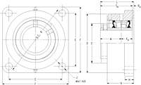 Single Concentric Four Bolt Square Flange Block - Dimensional Drawing