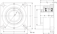 Single Concentric Four Bolt Square Flange Block - Dimensional Drawing
