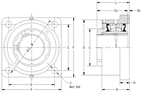 Single V-Lock Four Bolt Square Flange Block - Dimensional Drawing