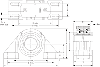 Double V-Lock Four-Bolt Pillow Block - Dimensional Drawing