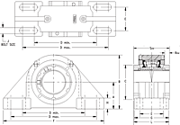 Double V-Lock Four-Bolt Pillow Block - Dimensional Drawing