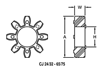 Curved Jaw Coupling Spiders, CJ Series - Metric, DimDraw CJ 24/32 - 65/75